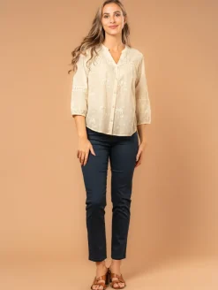 Blouse broderies palmiers macramé