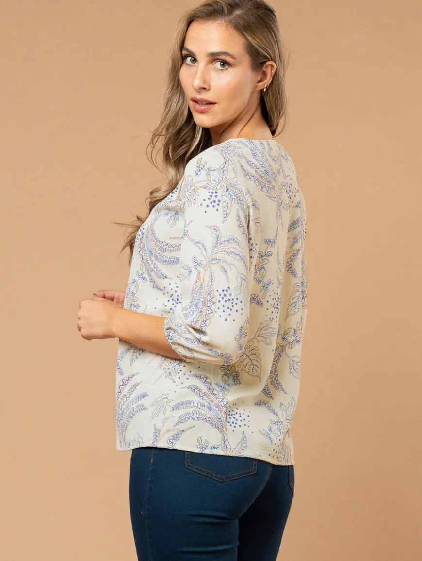 Blouse imprimé feuillage col bijou
