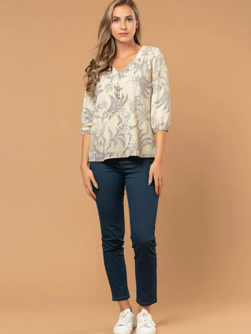 Blouse imprimé feuillage col bijou