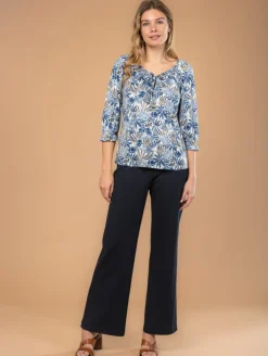 Blouse imprimé feuillage col noué