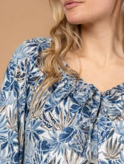Blouse imprimé feuillage col noué