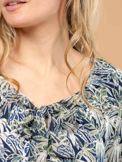 Blouse imprimé feuillage col noué