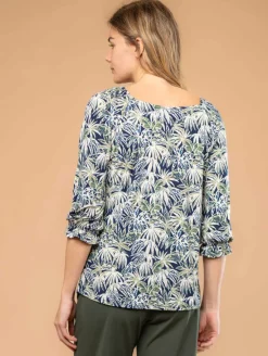 Blouse imprimé feuillage col noué