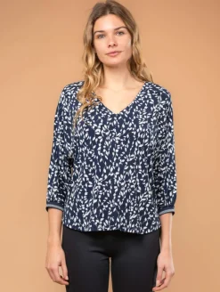 Blouse imprimé feuillage col V