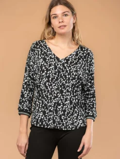 Blouse imprimé feuillage col V
