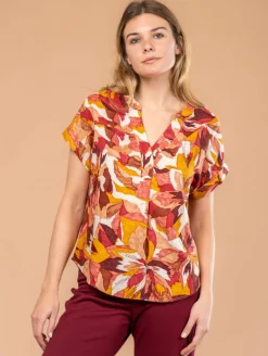 Blouse imprimé feuilles fantaisie