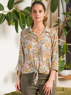 Chemise imprimé feuillage bas noué