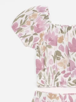 Ensemble fille top jupe fleurs aquarelle