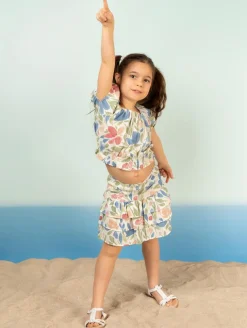 Ensemble fille top jupe fleurs aquarelle