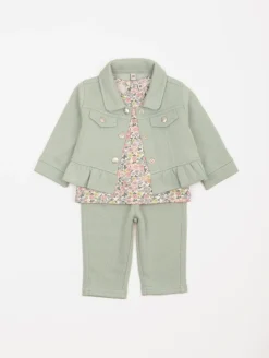 Ensemble 3 pièces fleurs veste molleton