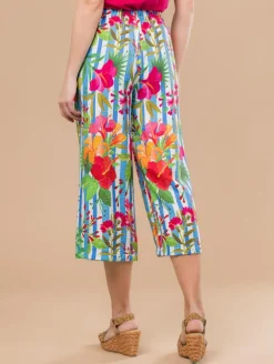 Pantalon court rayures fleurs