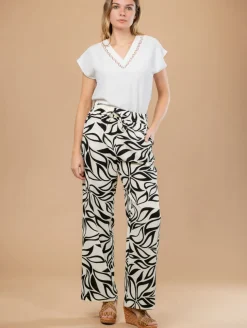 Pantalon fluide feuilles graphiques