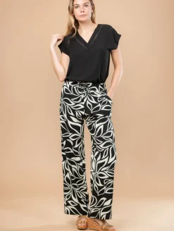 Pantalon fluide feuilles graphiques