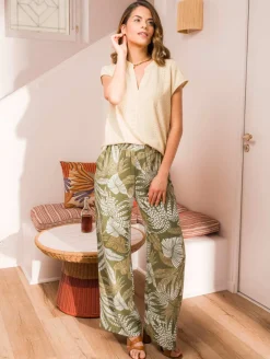 Pantalon fluide imprimé feuillage