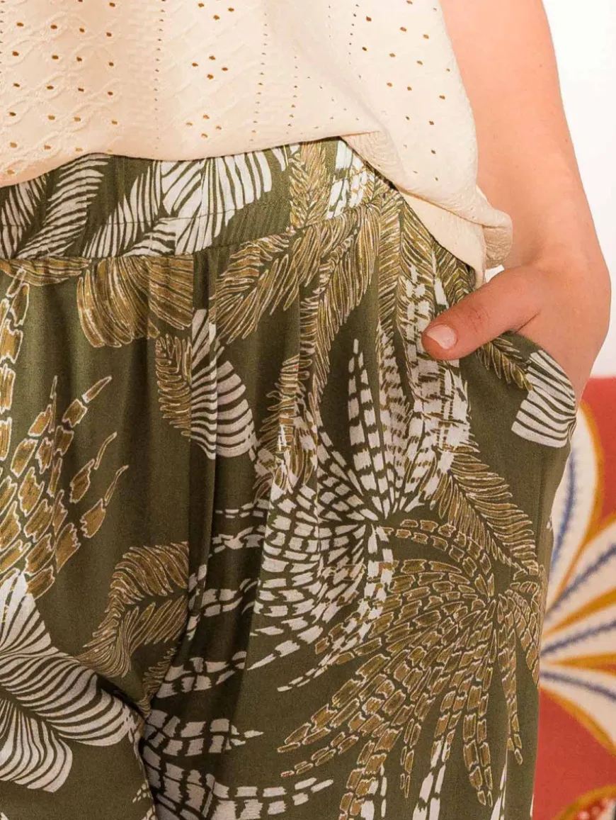 Pantalon fluide imprimé feuillage