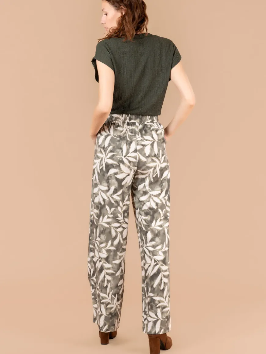 Pantalon fluide imprimé feuillage
