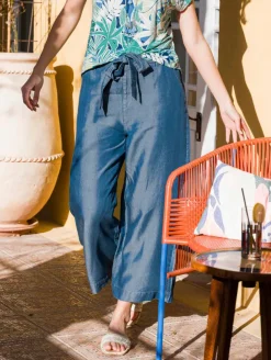Pantalon large 7/8 effet denim