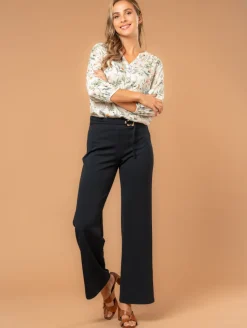 Pantalon large scuba crêpe ceinture