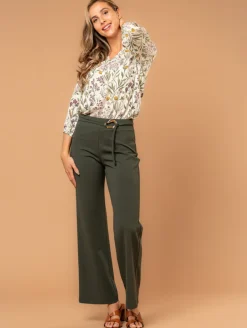 Pantalon large scuba crêpe ceinture