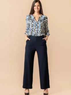 Pantalon large uni crépon