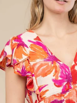 Robe fleurs aquarelle dos noué
