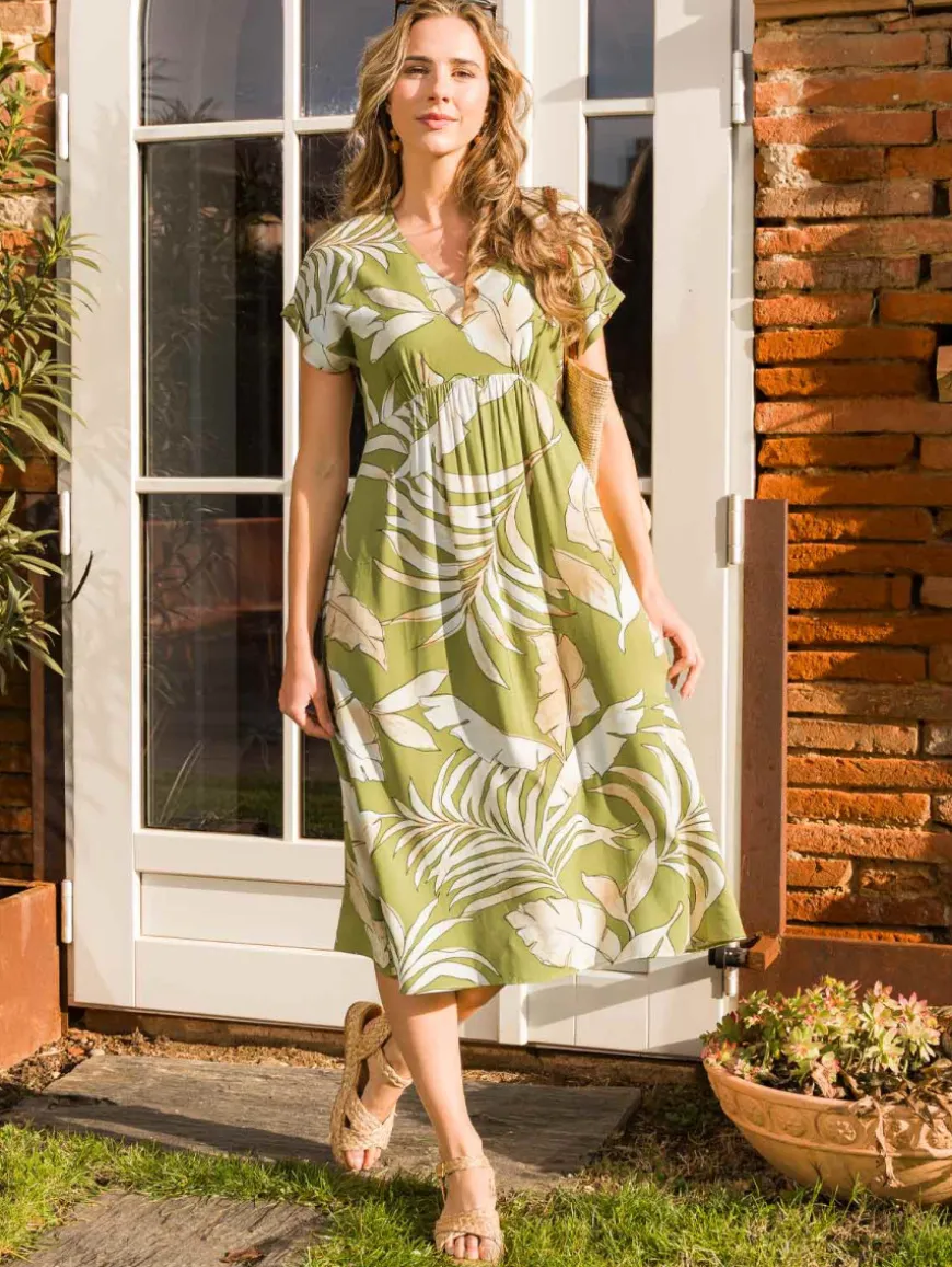 Robe longue imprimé feuillage