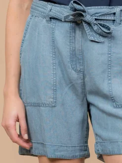 Short effet denim ceinture nouée