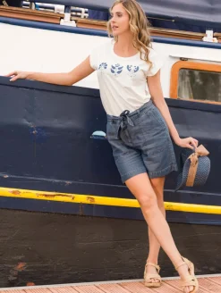 Short effet denim ceinture nouée