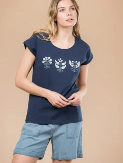 Tee-shirt fleurs brodées