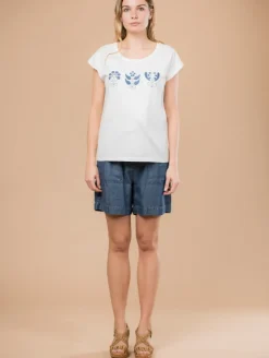 Tee-shirt fleurs brodées