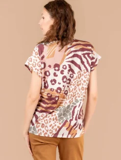 Tee-shirt patchwork léopard strass