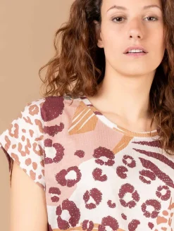 Tee-shirt patchwork léopard strass