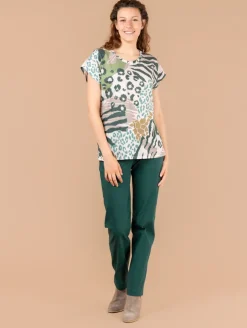 Tee-shirt patchwork léopard strass