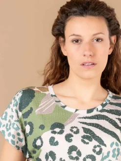 Tee-shirt patchwork léopard strass