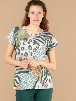 Tee-shirt patchwork léopard strass