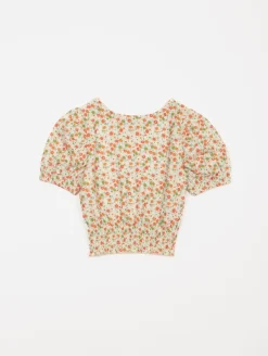 Top fleurs maille crépon