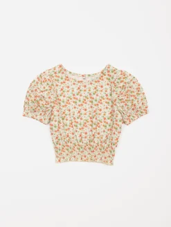 Top fleurs maille crépon