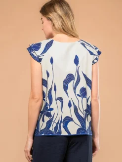 Top imprimé fleuri col bijou