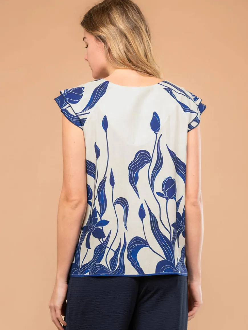 Top imprimé fleuri col bijou
