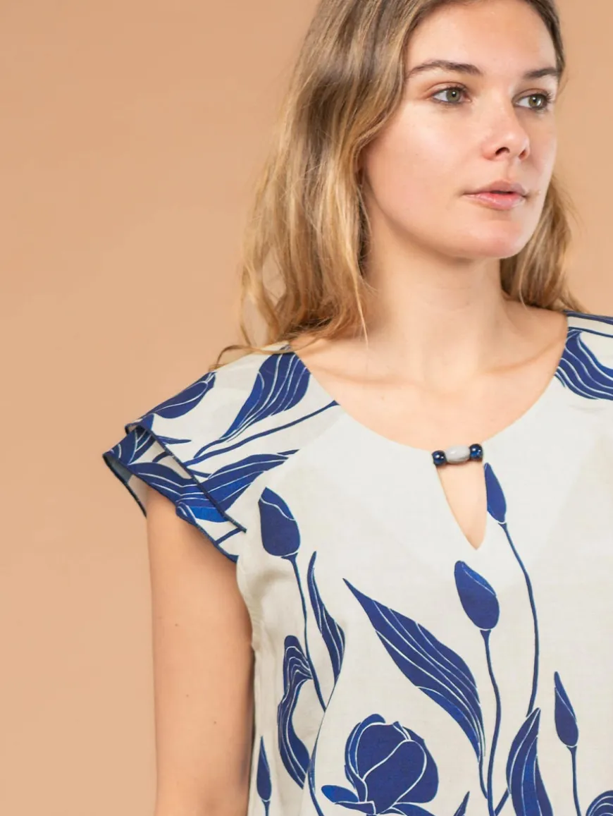 Top imprimé fleuri col bijou