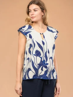 Top imprimé fleuri col bijou