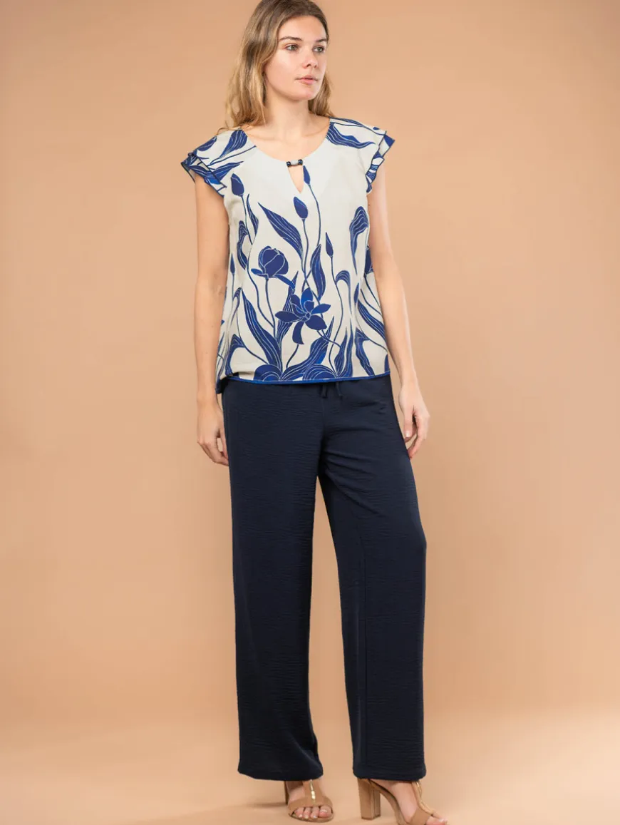 Top imprimé fleuri col bijou