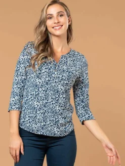 Top imprimé fleuri poches plaquées
