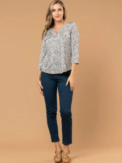 Top imprimé fleuri poches plaquées