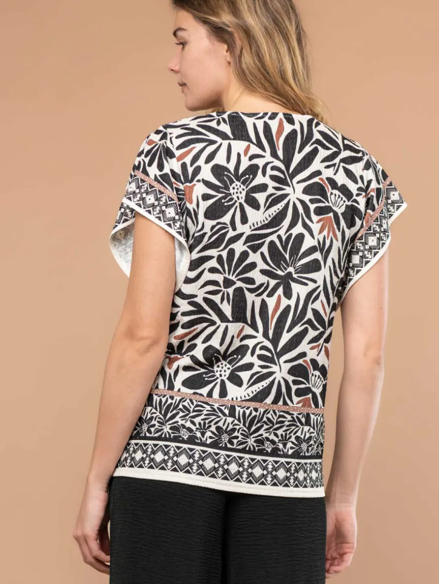 Top maille crépon fleurs strass
