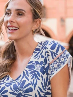 Top maille crépon fleurs strass