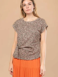 Top maille crépon léopard