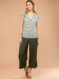 Top maille plissée feuillage