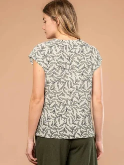 Top maille plissée feuillage