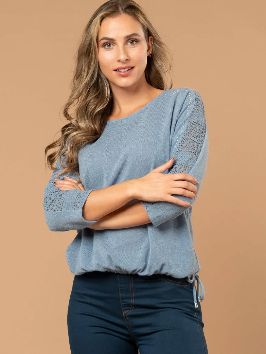 Top maille strass macramé